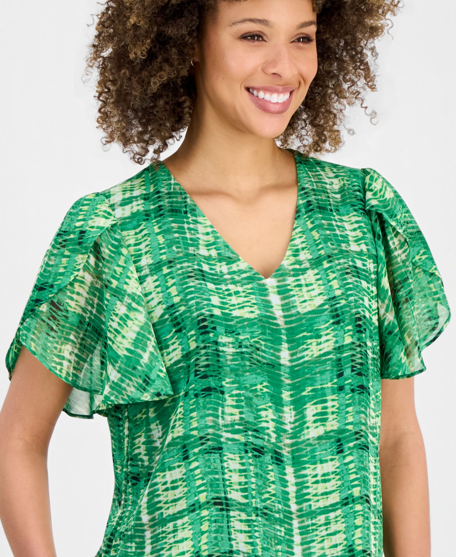 Petite Tulip-Sleeve V-Neck Top