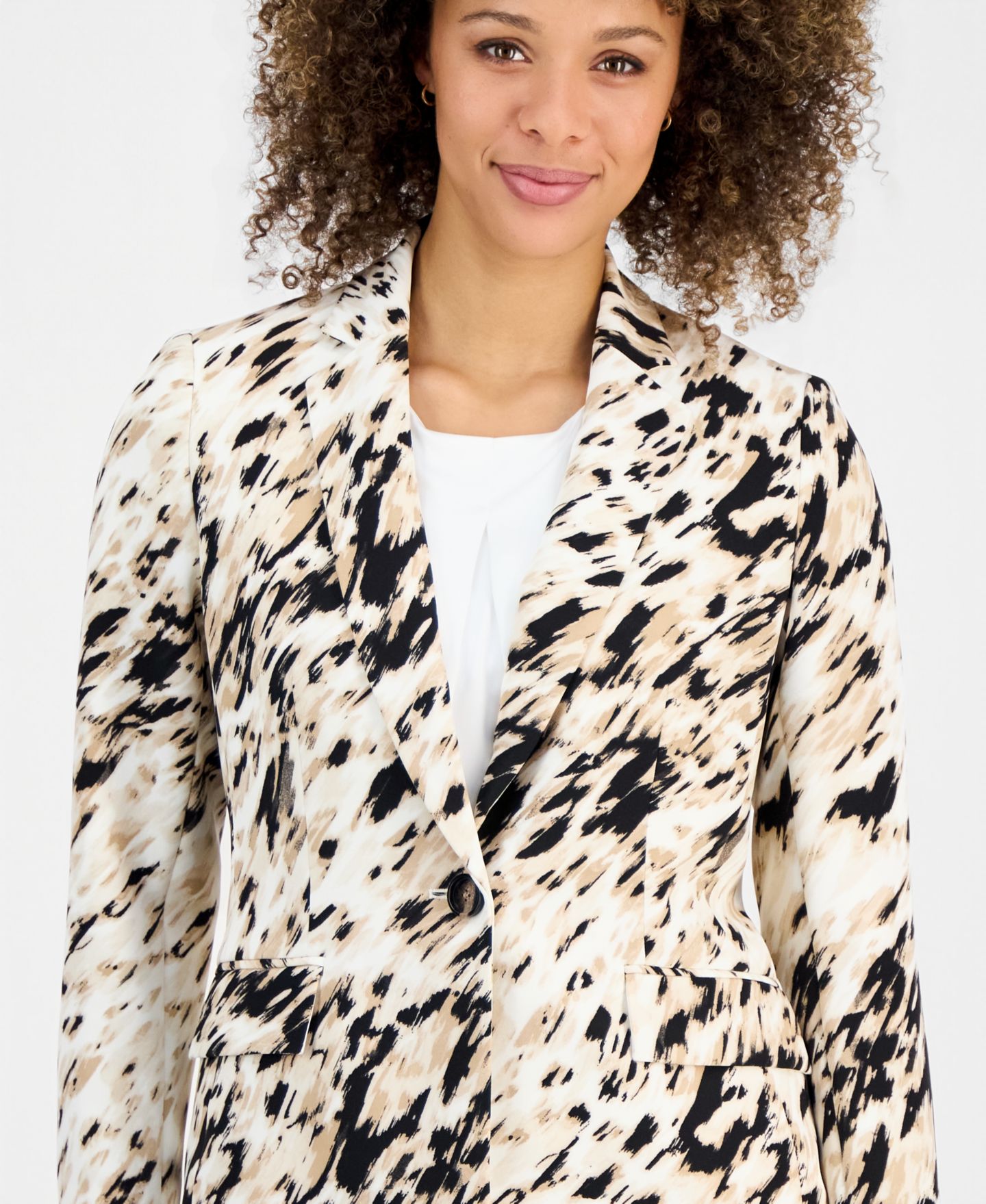 Женский пиджак Kasper Animal-Print One-Button Blazer, цвет: Разноцветный — фото 8