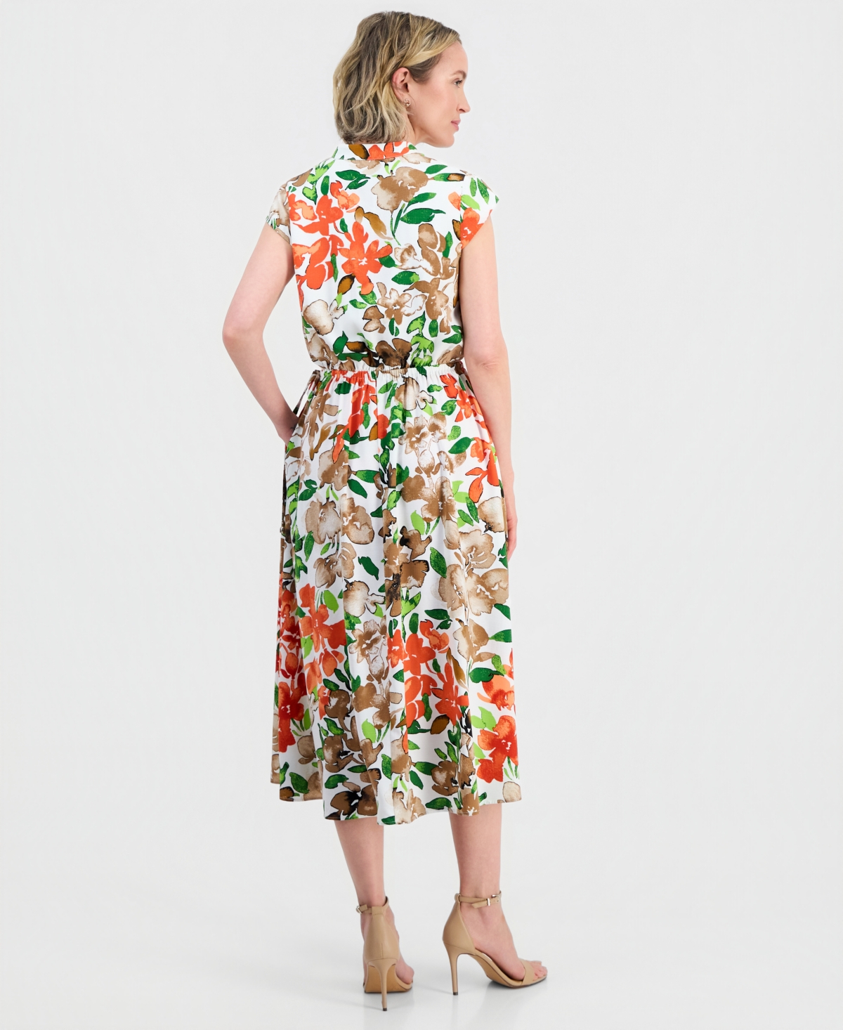 Kasper Women's Cap-Sleeve Drawstring Midi Dress