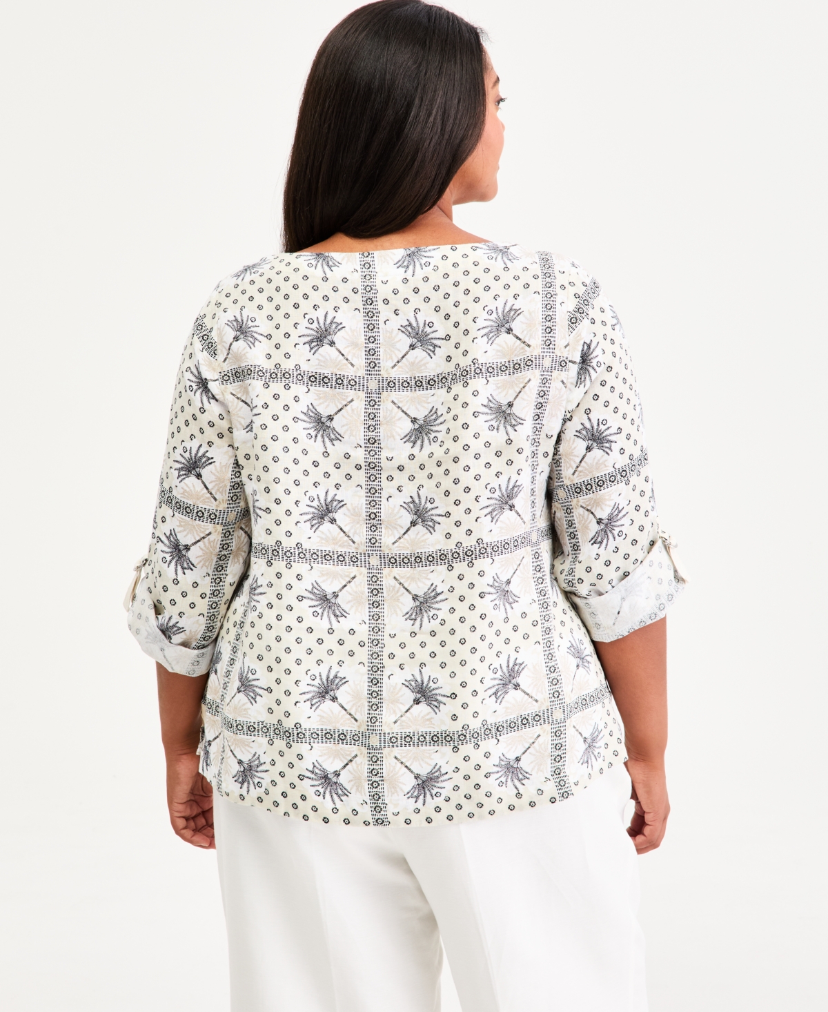 Charter Club Plus Printed Linen Top, Macy's Exclusive