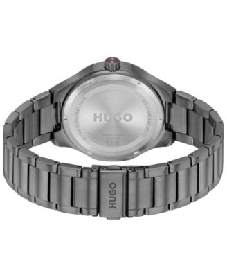 Men's Lit Quartz Ionic Plated Grey Steel Watch, 42mm