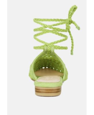 TUTSI Womens Handwoven Honeycomb Tie Up Flat Mules