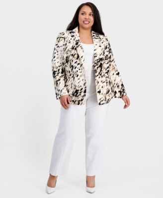 Plus Size Printed One-Button Long-Sleeve Jacket