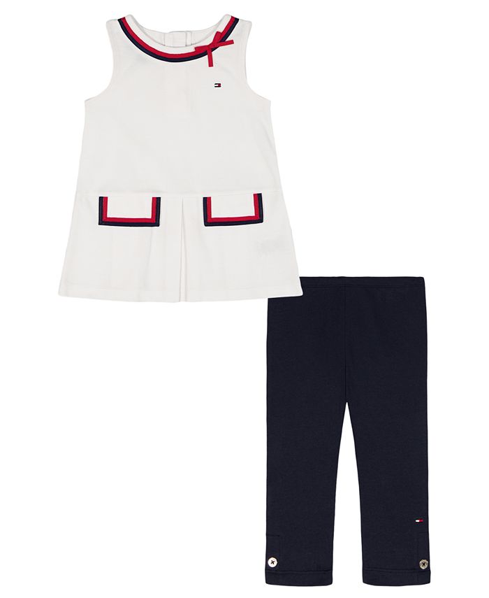 Tommy Hilfiger Girls' 4-6X Round Neck Top and Cropped Leggings, 2-Piece Set - Multi - 6