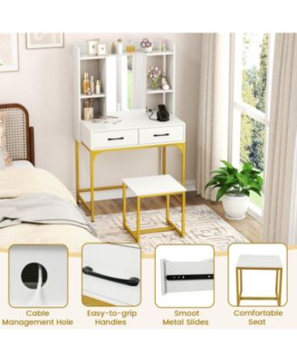 Vanity Desk with Storage Drawers and Charging Station, Makeup Dressing Table