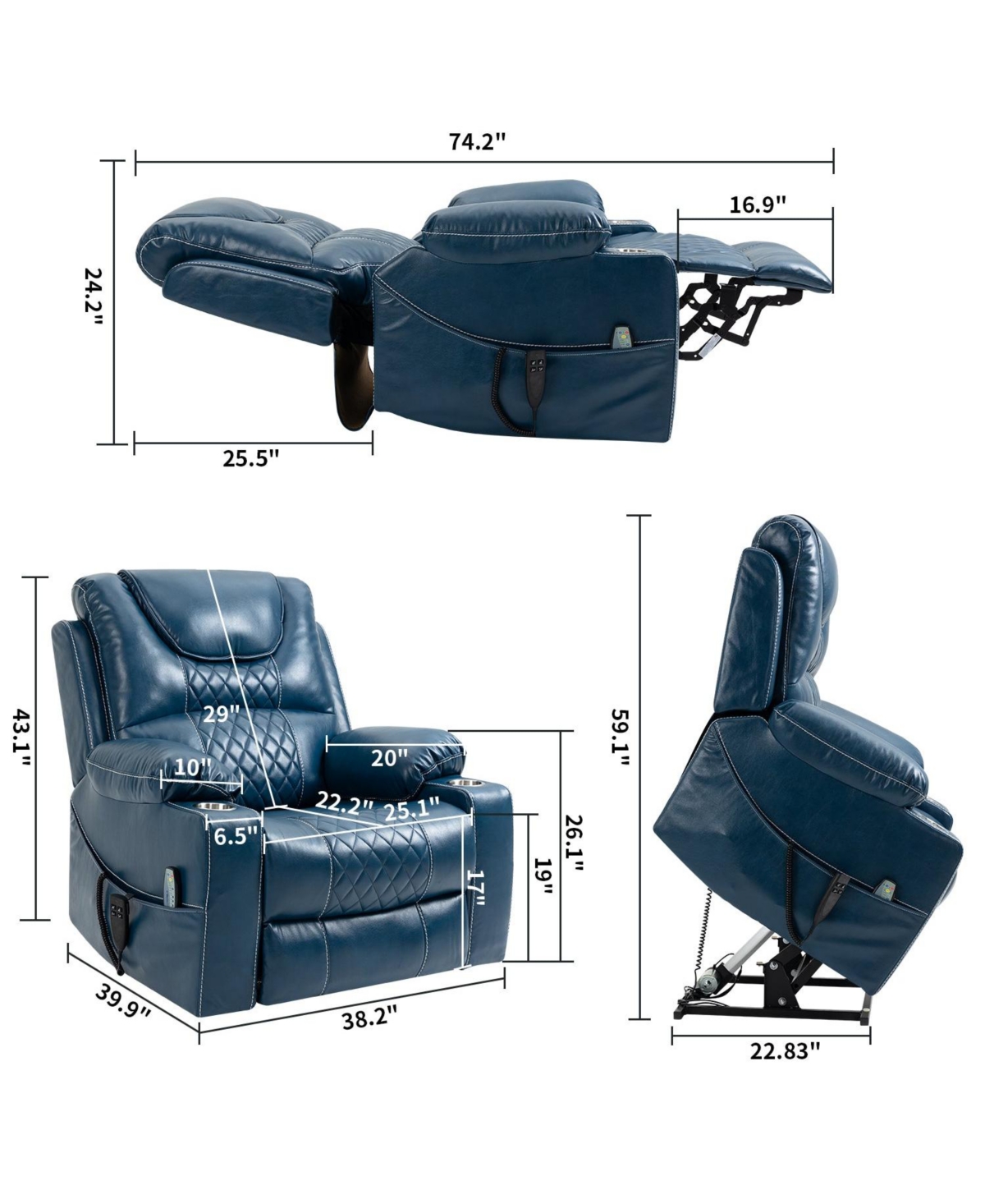 Boyel Living Leather Recliner Chair with 2 Cup Holder, Lounge Power Lift Relax Sofa