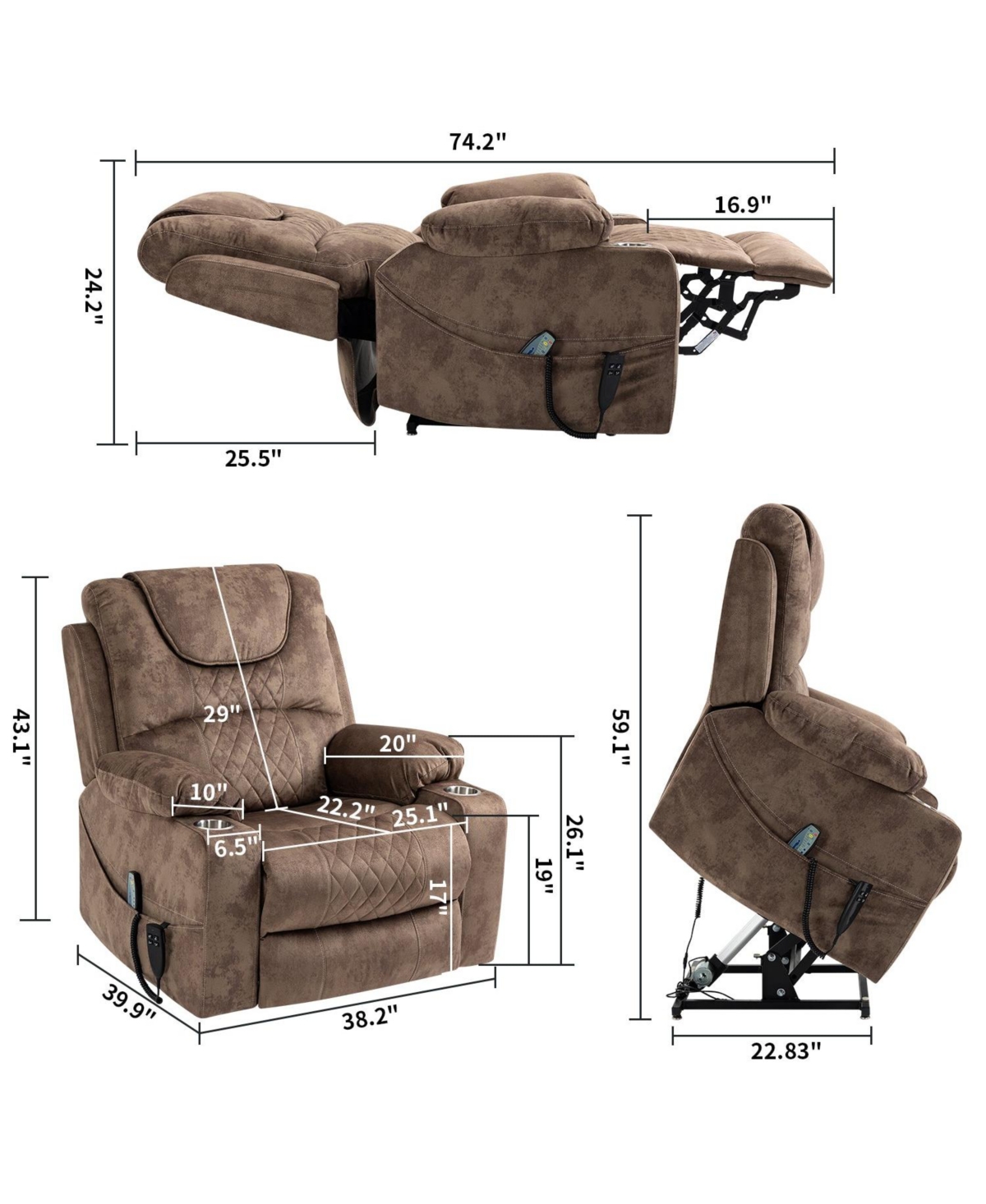 Boyel Living Leather Recliner Chair with 2 Cup Holder, Lounge Chair Power Lift Chair Relax Sofa Chair