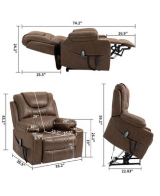 Leather Recliner Chair with 2 Cup Holder, Lounge Chair Power Lift Chair Relax Sofa Chair