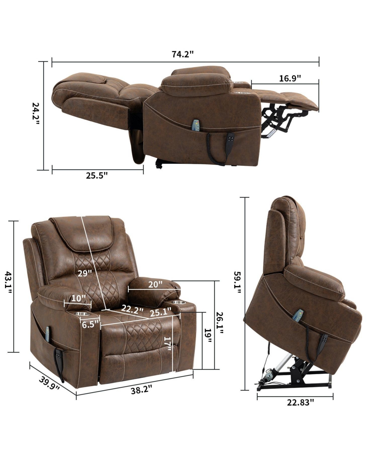 Boyel Living Leather Recliner Chair with 2 Cup Holder, Lounge Power Lift Relax Sofa