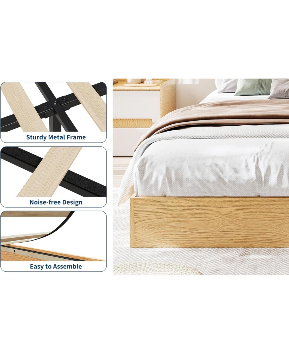 gaomon King Size Wood Platform Bed Frame, Solid Pine, Slats, No Box Spring Needed, Easy Assembly