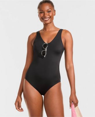 Women's Tugless V-Neck High Leg One Piece Swimsuit