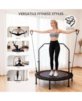 40-Inch Fitness Trampoline for Adults with Adjustable Handle Bar and Resistance Bands for Indoor/Outdoor