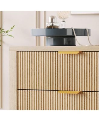 Fluted 5 Drawer Dresser, 45 Tall Slim Dresser for Small Spaces, Modern Farmhouse Wooden Chest of Drawers for Bedroom Nursery Apartment, Easy