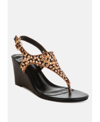 Womens Oidah Leopard Print Studded Wedges