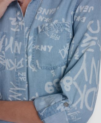 Women's Garment-Dye & Print Split-Back Button-Front Shirt