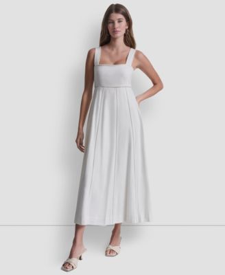 Women's Seamed Linen-Blend Tank Square Neck Dress