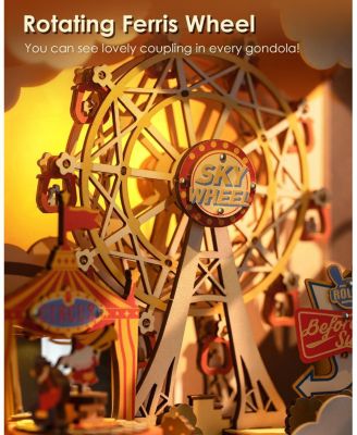 3D Wooden Puzzles for Adults DIY Book Nook Kit 16" Ferris Wheel Music Box Model Building Set with LED Crafts for Adults Gifts Girl boy