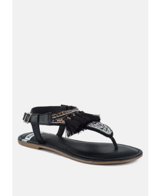 Rag and Co Womens Risha Genuine Leather Tassel Sandals