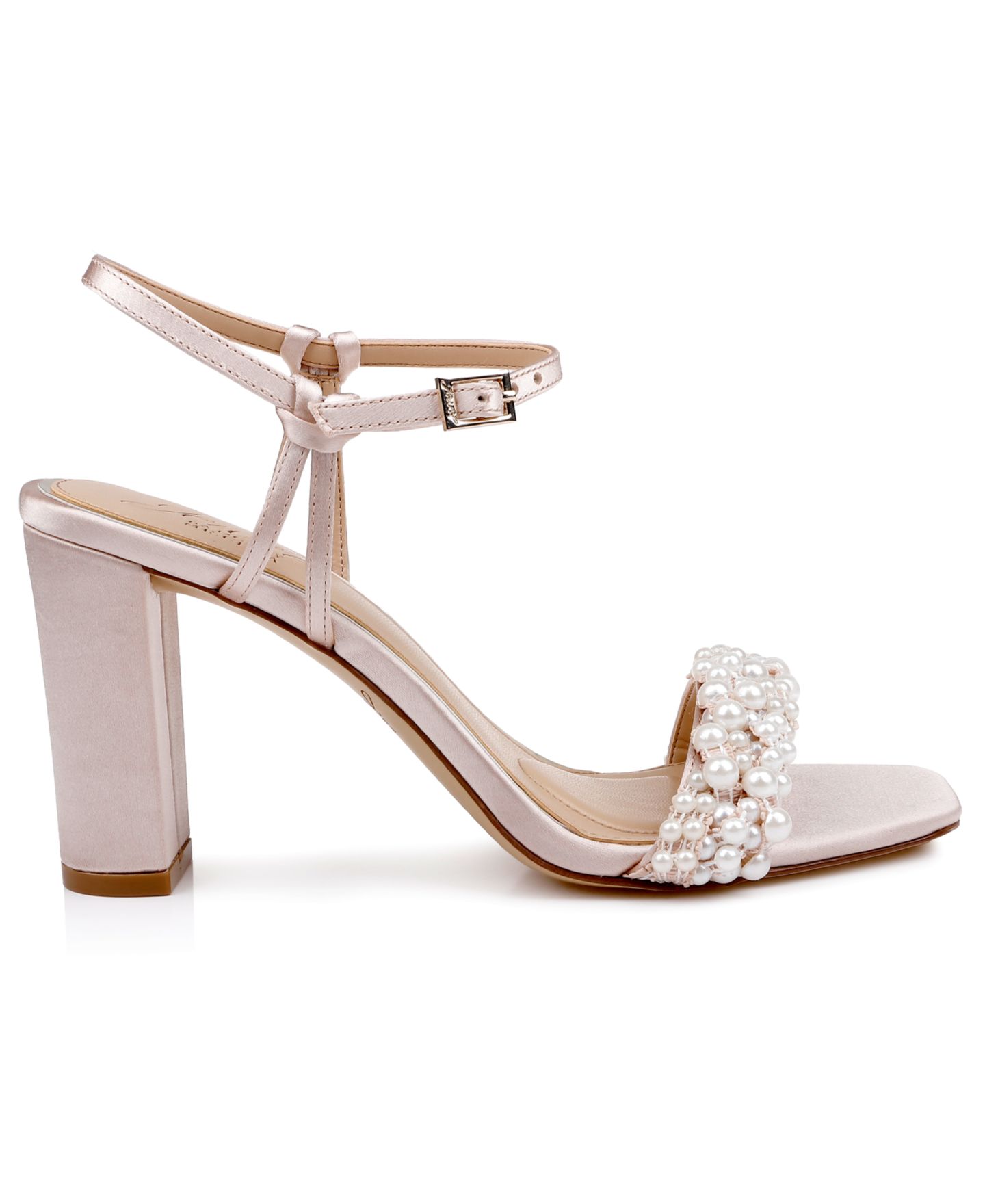 Женские сандалии Jewel Badgley Mischka Peoria Square Toe Evening, цвет: Шампань атласный — фото 2