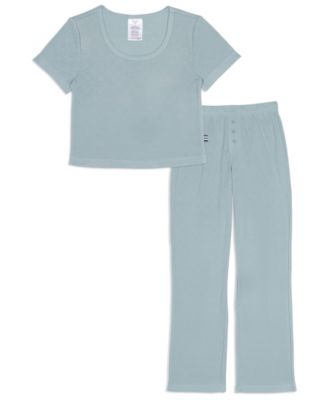 Girls' 6-16 Heart Pointelle Round Neck T-Shirt & Pants, 2-Piece Set