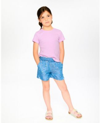 Big Girls Chambray Flower-Print Shorts