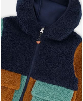 Boys Sherpa Jacket Navy Colorblock