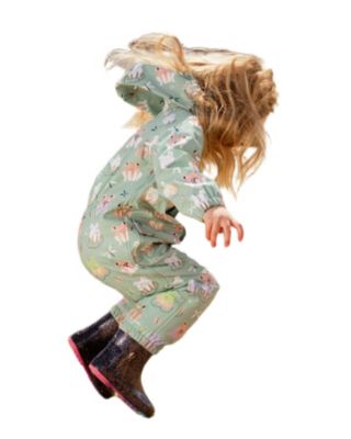 Baby Girls Polyurethane Frog Print Rain One Piece