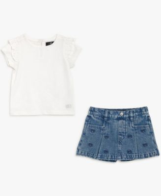 Baby Girls' Ruffle Sleeve Top and Bow Detailed Shorts, 2-Piece Set