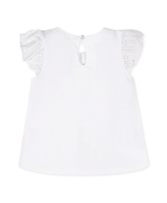 Girls Organic Knit Top with Eyelet Flutter Sleeves