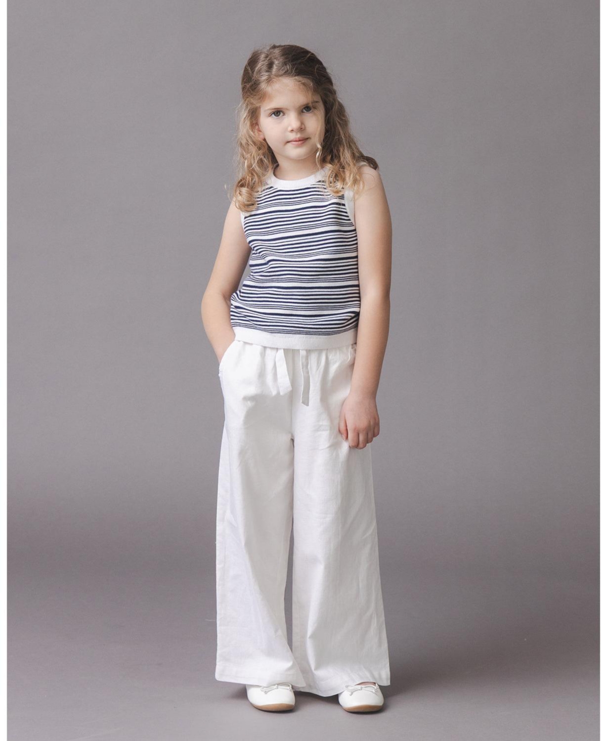 Hope & Henry Little and Big Girls' Linen Paper Bag Tie-Waist Pant
