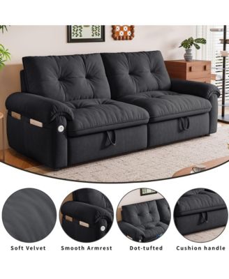 Multifunctional Sofa Bed, 77-inch Modern Velvet Fabric Convertible Sofa Couches, 2-in-1 Pull Out Sofa Bed with USB Charger, Beige