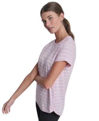 Women's Embroidered Crewneck Logo Roll-Sleeve Top