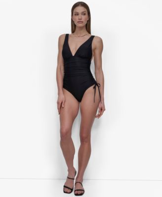Women's Side Adjustable Tie Plunge One-Piece Swimsuit