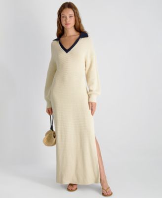 Women's Mozart Contrast Texture Knit V-Neck Maxi Dress