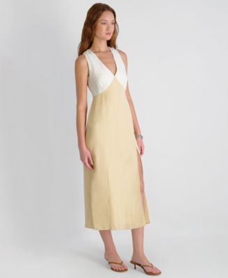 Women's Cooper Linen Contrast V-Neck Midi Dress
