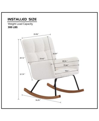 Off White Comfy Upholstered High Backrest Rocking Chair for Nursing Baby Reading Napping Nursery Living Room