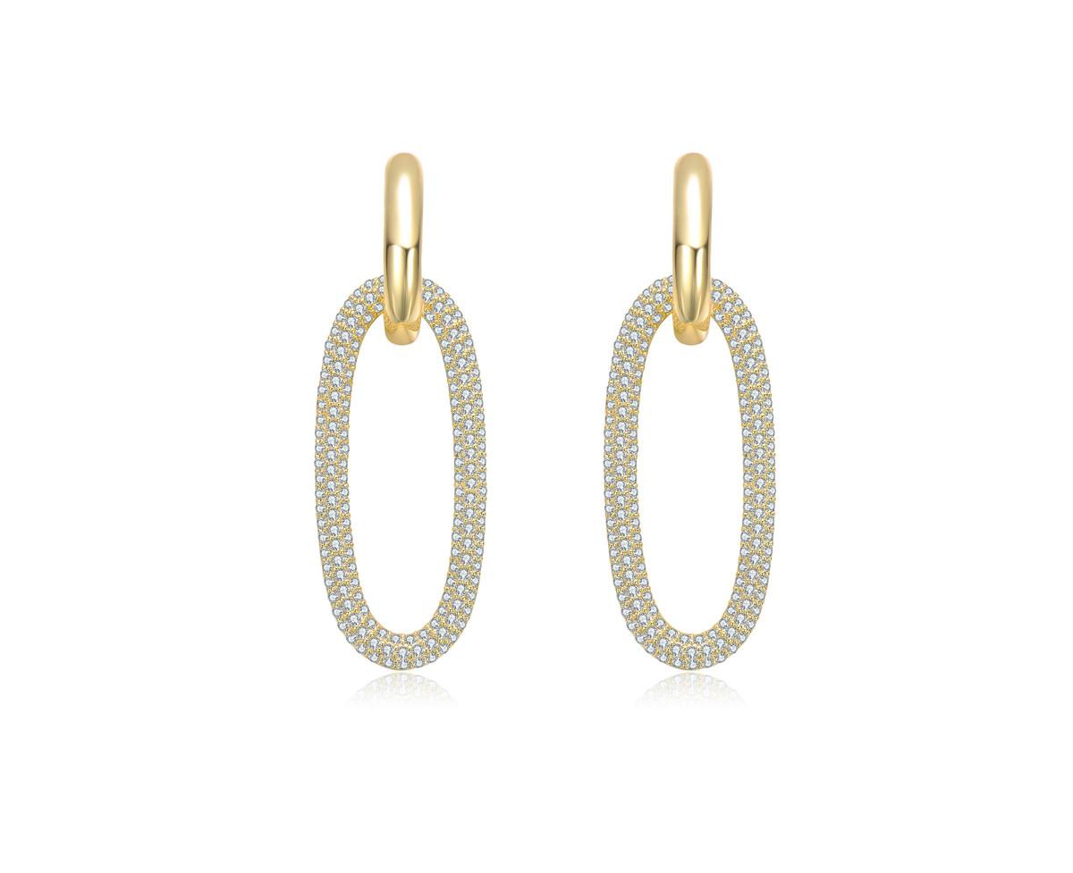 Rachel Glauber Elegant Cubic Zirconia Encrusted Oval Hoop Drop Earrings
