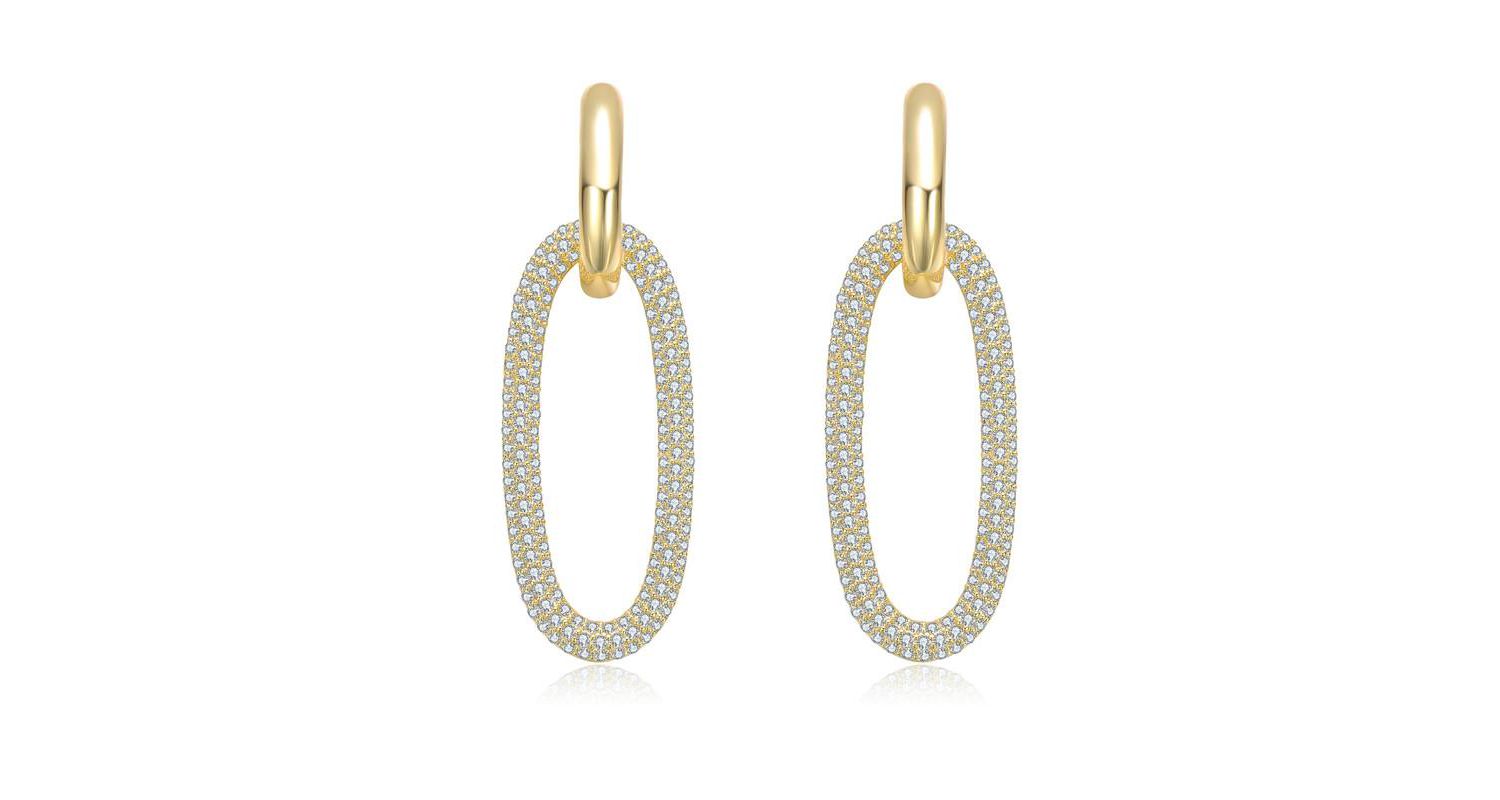 Elegant Cubic Zirconia Encrusted Oval Hoop Drop Earrings