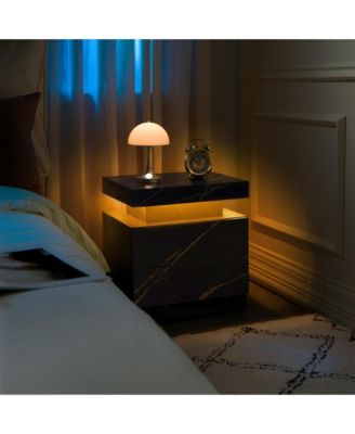 LED Nightstand with 2 Drawers, Bedside Table Cabinet with Adjustable Color Lighting, Modern End Side Table for Bedroom, Living Room