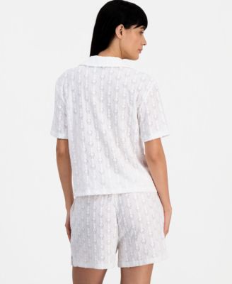 Women's Short-Sleeve Button-Down Swim Cover-Up Shirt