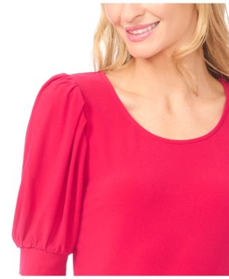 Women's Shirred Scoop-Neck 3/4-Sleeve Knit Top