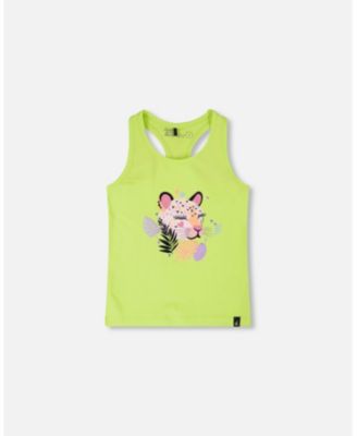 Big Girls Cotton Jersey Tank Top Lime Green with Screen Print