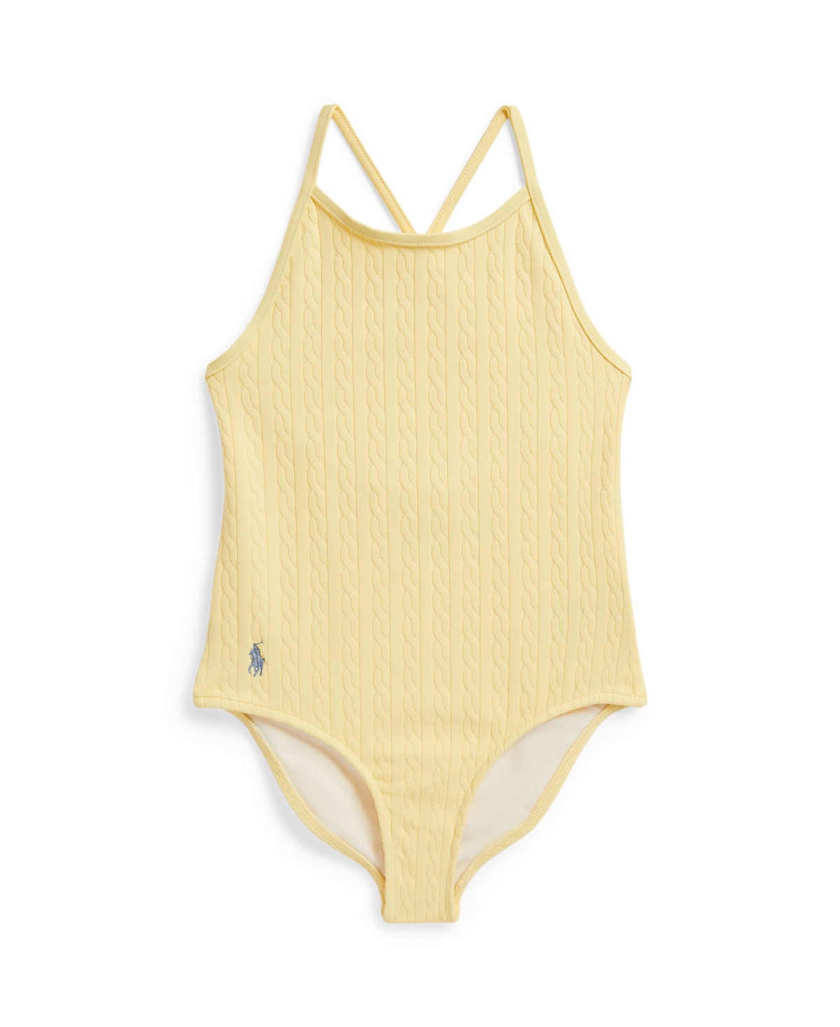 Polo Ralph Lauren Girls' 2-6X Mini-Cable Jacquard Round Neck One-Piece Swimsuit