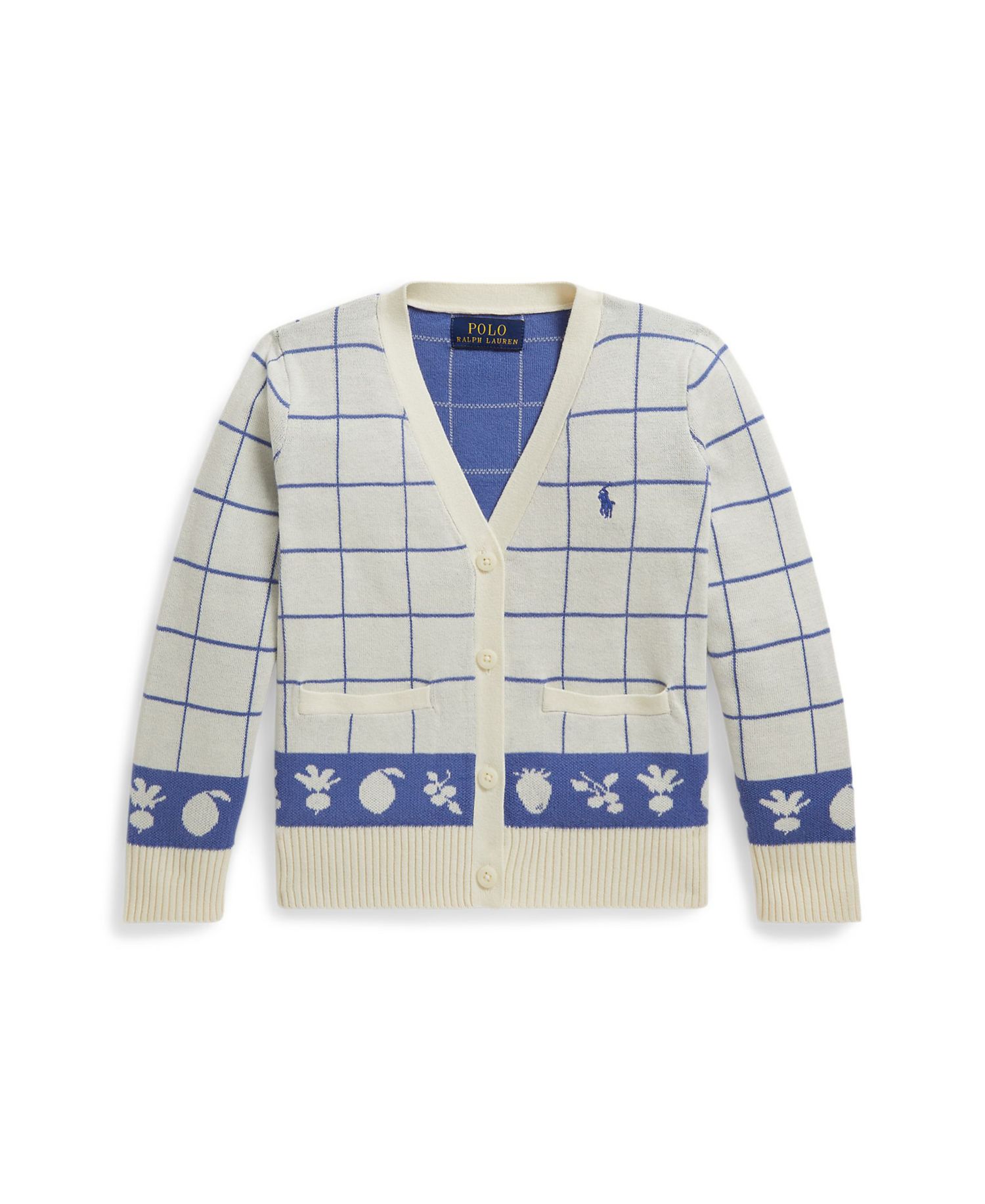 Girls' 2-6X Windowpane V-Neck Cardigan