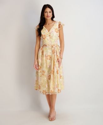 Women's Embroidered Sequin V-Neck Mesh Dress