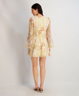 Women's Embroidered Keyhole Neck Mesh Dress