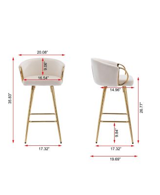 26 Inch Bar Stools Set of 2, with Golden Chrome Footrest and Base Velvet Counter Height Bar Stools Kitchen Island Counter Stool