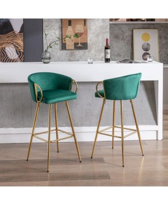 26 Inch Bar Stools Set of 2, with Golden Chrome Footrest and Base Velvet Counter Height Bar Stools Kitchen Island Counter Stool