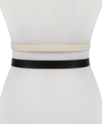 Center-Bar and Metal Loop Buckles 2-Pack Skinny Belt Set