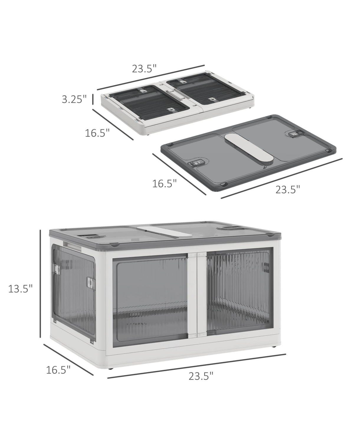 Homcom 3 Stackable Storage Bins w/ Lids, Wheels, Collapsible, 18 gal,